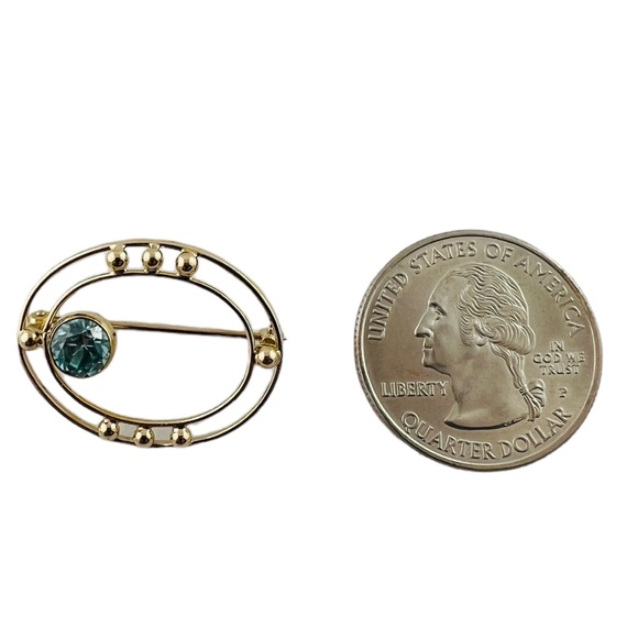 10K Yellow Gold Open Oval Blue Zircon Brooch #15684 - Picture 7 of 9